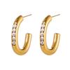 CARLIDANA Vintage and Unique Plain Ring Inlaid with Imitation Pearl Fashion Zircon Jewelry Titanium Steel Gold-plated Earrings