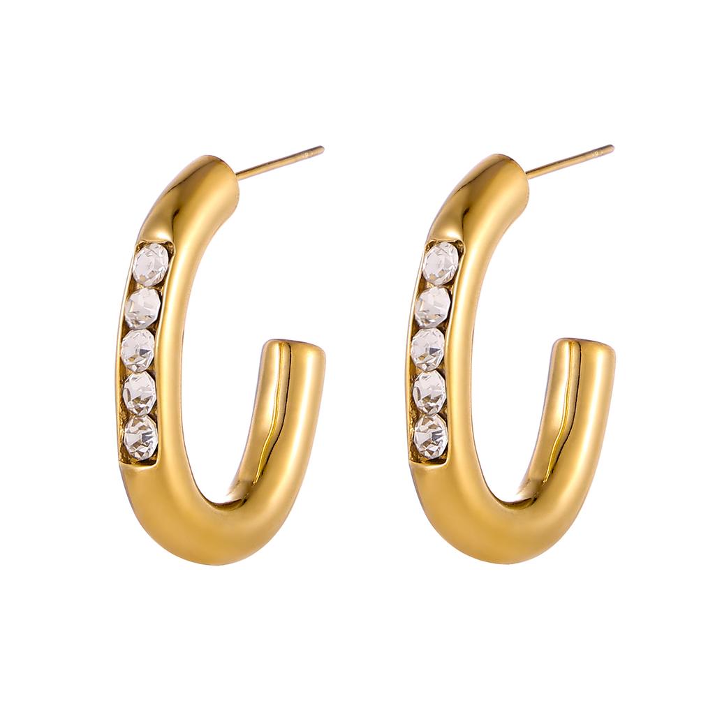 CARLIDANA Vintage and Unique Plain Ring Inlaid with Imitation Pearl Fashion Zircon Jewelry Titanium Steel Gold-plated Earrings