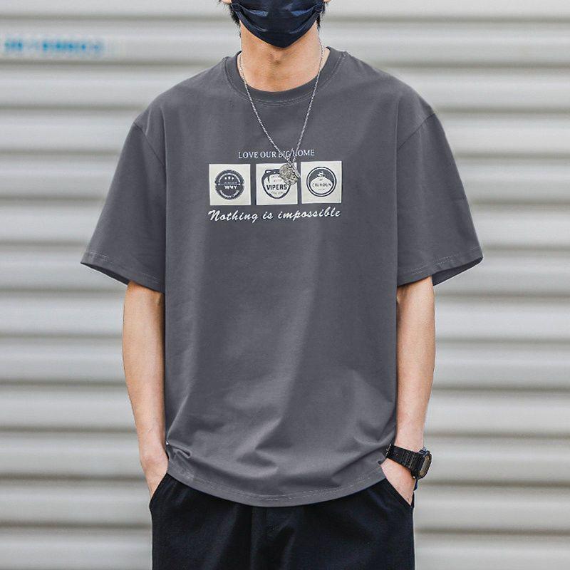 Simple T-shirt Men's print Summer Trendy Printed Cotton Short Sleeved Loose Trendy Breathable T-shirts