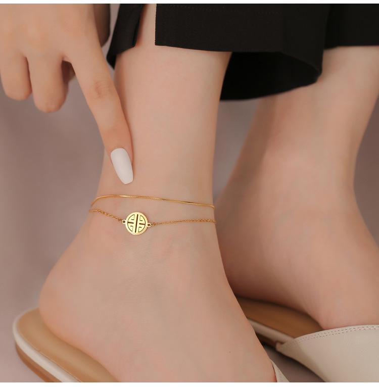 Tide Double-Layer Heart Anklet: 18K Gold-Plated Titanium Steel, Non-fading Fashion Light Luxury for Women
