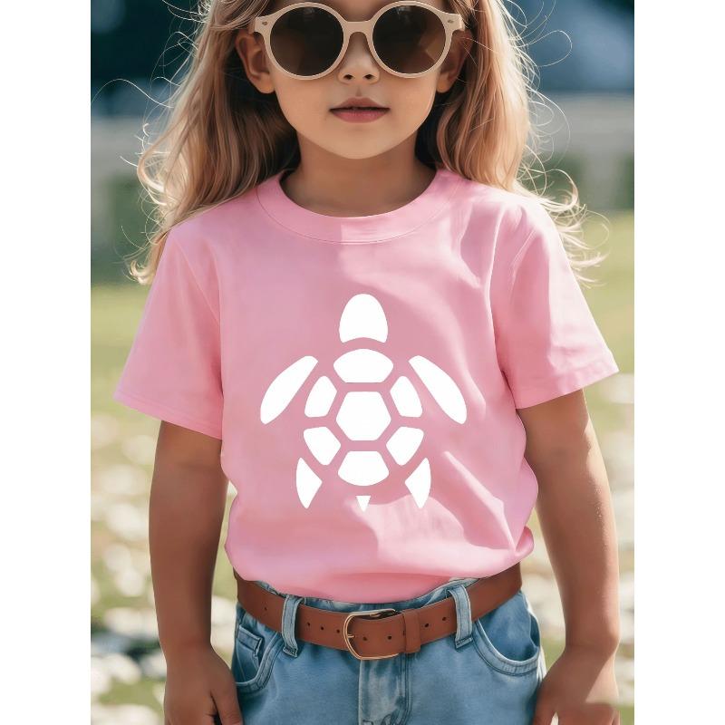 Europäische Größen Süßes und Einfaches Schwarz-Weiß Schildkrötenmuster T-Shirt für Mädchen und Jungen - Stylisches Lässiges Rundhals-Design, Perfekt für den Sommer