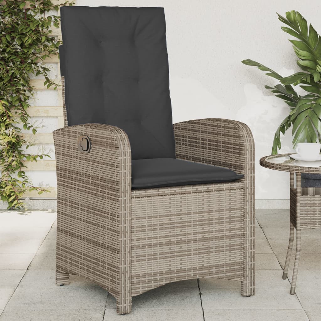 Vidaxl Klappbarer Gartenstuhl Mit Kissen, Grauer Polyrattan
