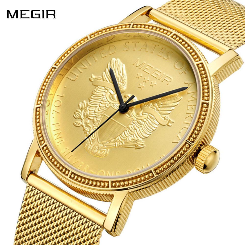Megir Luxury Business Watches for Men Gold Steel Mesh Strap Men Quartz Watches Waterproof Wristwatch Clock Reloj Hombre 2032