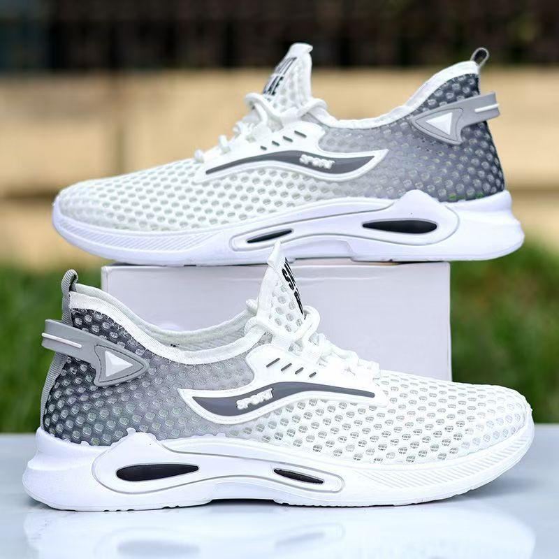 Summer new men's shoes soft sole hollow breathable mesh shoes comfortable mesh sports shoes lightweight men's trendy casual shoes