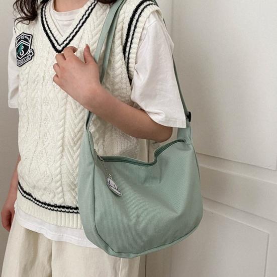Women Shoulder Bag Dumpling Shape Zipper Closure with Pendant Large Capacity Adjustable Shoulder Strap Solid Color Commute Travel Crossbody Bag