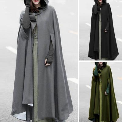 Winter-Damen-Umhang, verdickt, locker, warm, winddicht, verlängert, mittelalterlicher Stil, Ein-Knopf-Verschluss, Ärmellöcher, Kapuzen-Ponchos, langer Schal