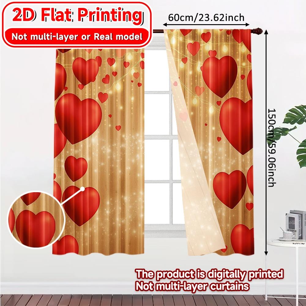 2pcs   2D FLAT PRINTING Curtains (Without Rod) Heartful Glow Minimalist holiday curtains Versatile Fabric Curtains Gifts Perfect