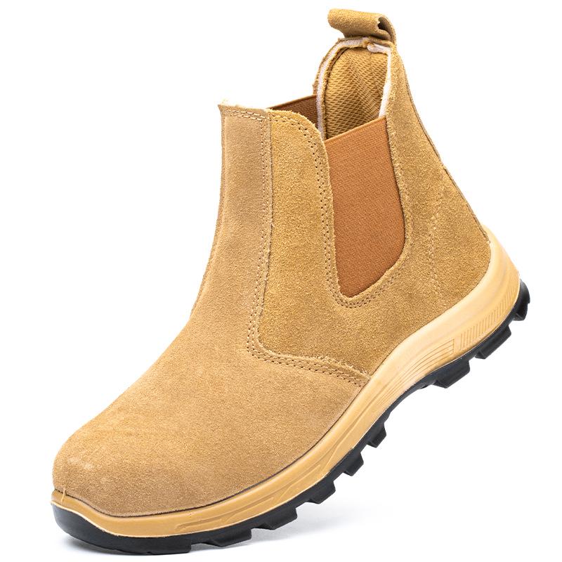 High-Top Slip-On Steel Toe Cap Work Shoes - Anti-Smash & Puncture Resistant, Lightweight, All-Season. 0808 Slip-on Brown Size 40