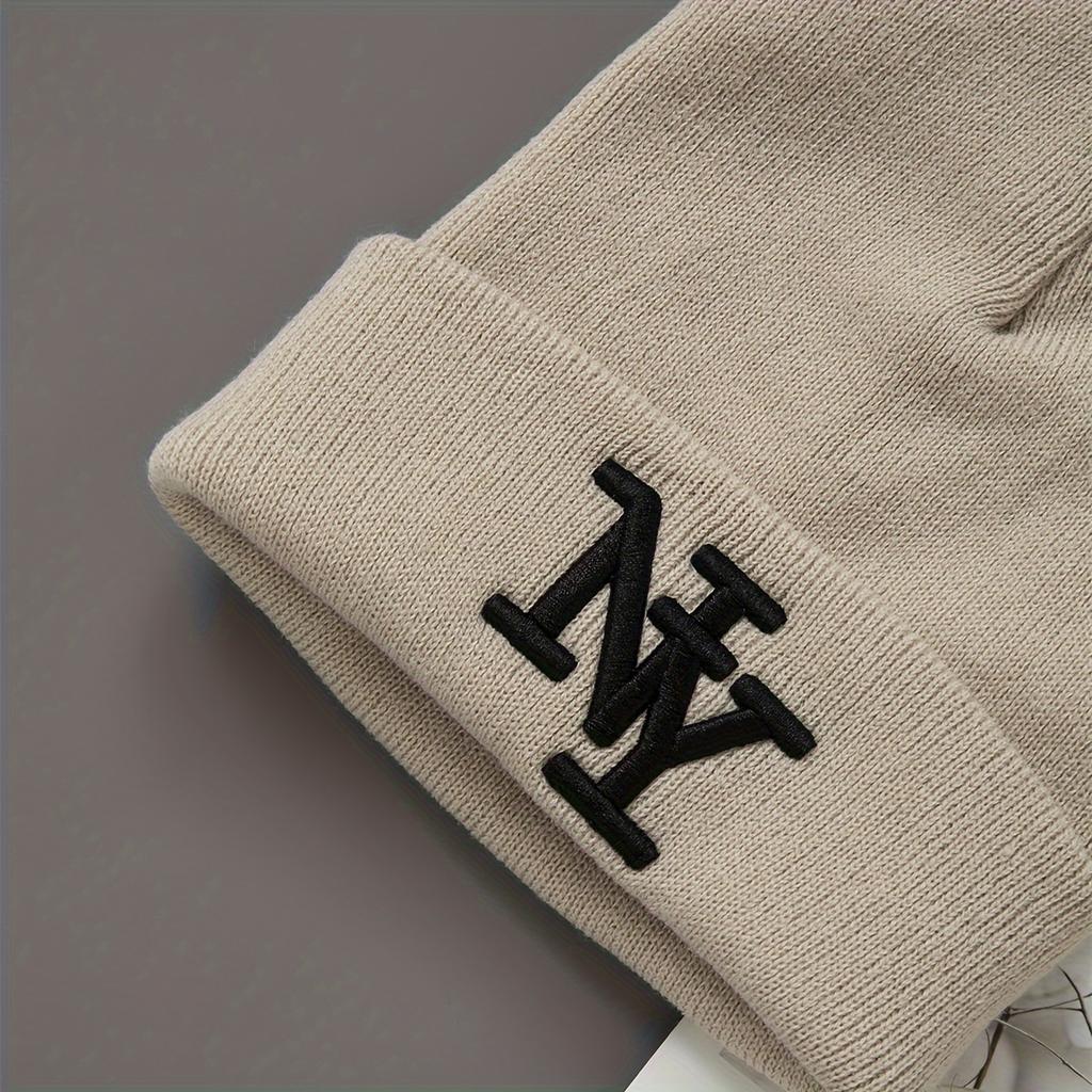 1/2/3Pcs Unisex Winter Beanie Hats, Solid Color Knitted Warm Outdoor Caps With Embroidered Hand Washable