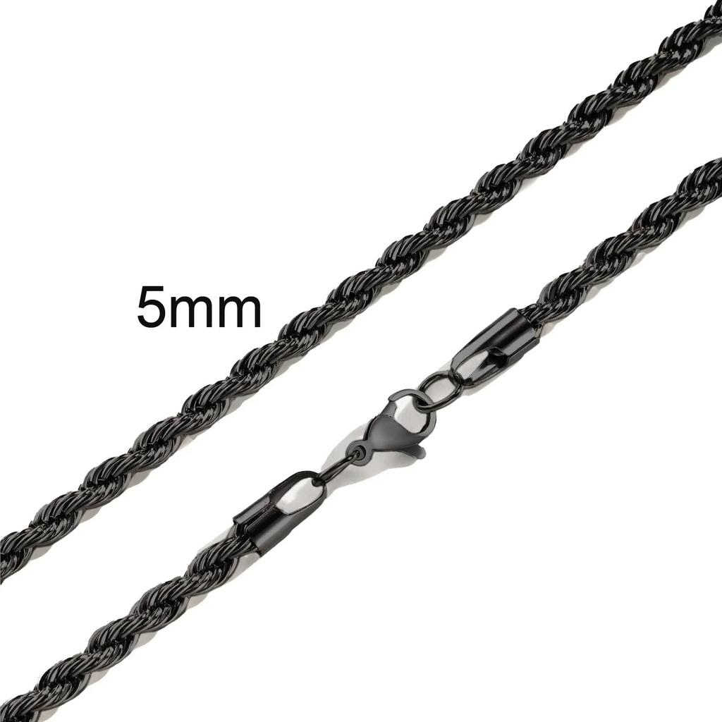 Ropes Long Necklace for Men Women,Stainless Steel Gold Color Twisted Rope Chain Collar,2/3/4/5mm Punk Basic Waterproof Jewelry