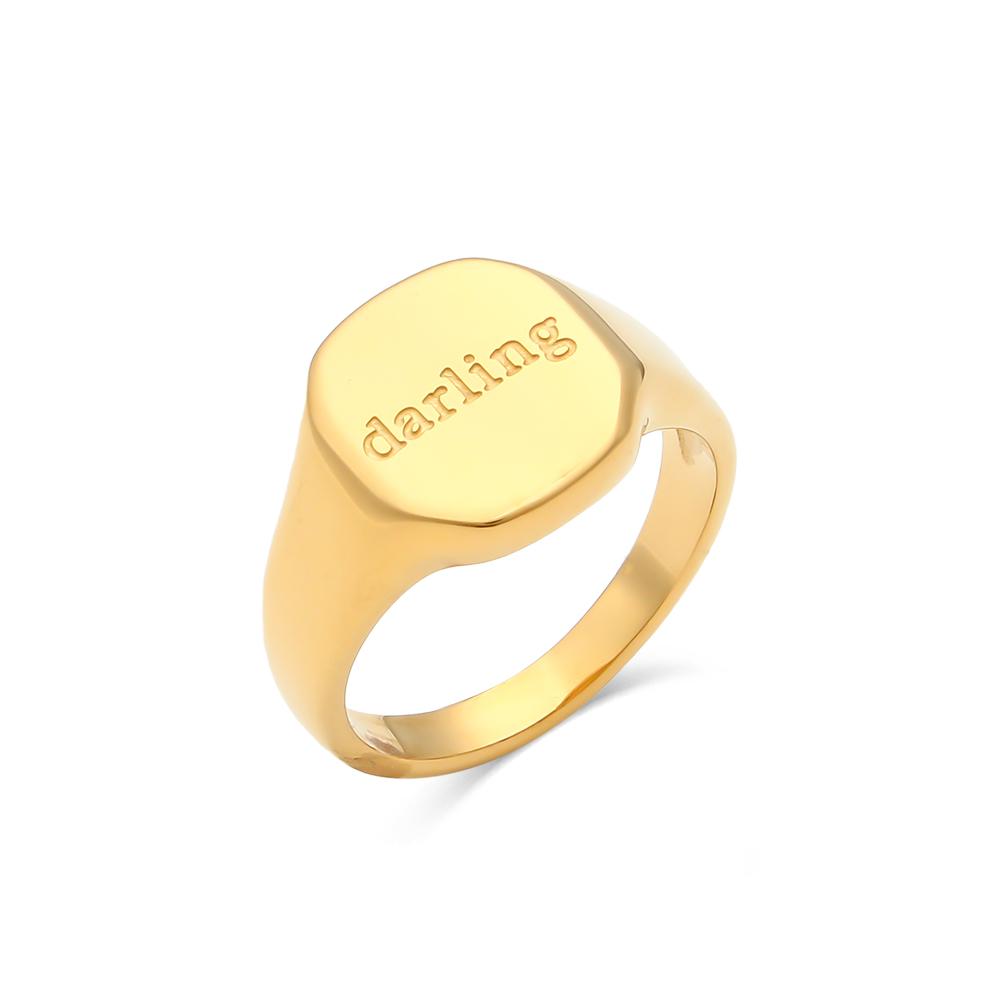 

E.B.belle Engrave Jewelry Gift Minimalist Letter Word Suqare Stainless Steel Ring Water Resistant Gold Ring Plated For Women 6