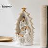 Christmas Religious Gift for Baptism Holy Family Nativity Statue, Tree Resin Ornament, Hand-Painted Ornament Tabletop Decor Home Altar & Fireplace