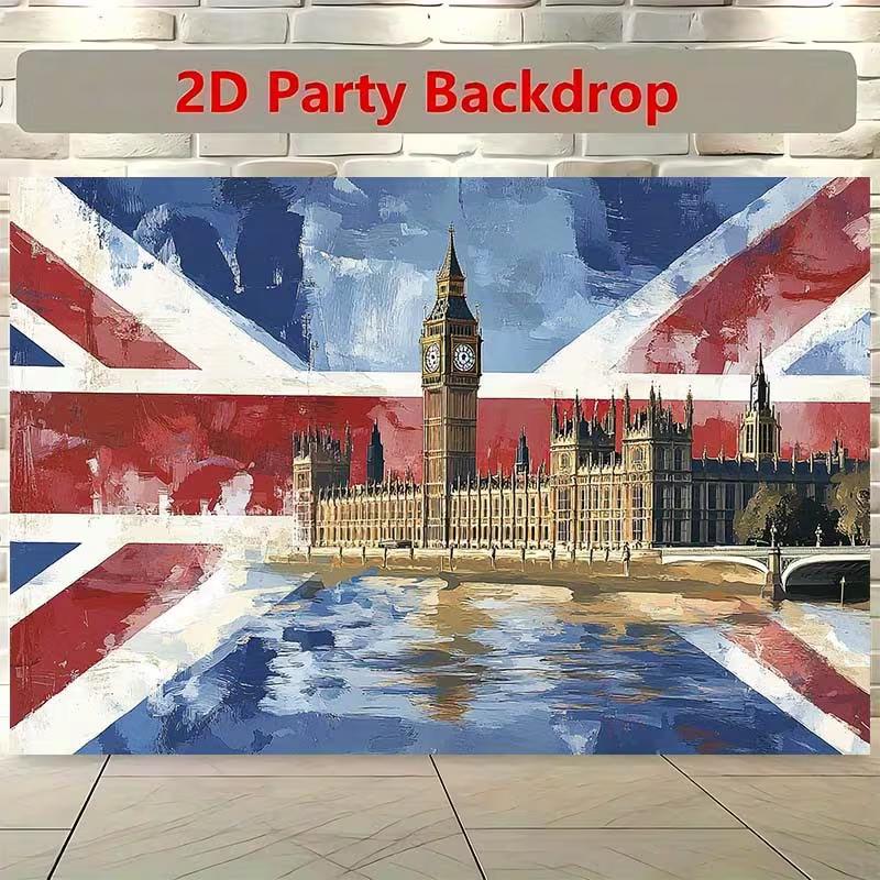 

2D UK Themed Backdrop with Union Jack, Big Ben and River Thames for Event Banner 47.2x31.5inch/120*80cm