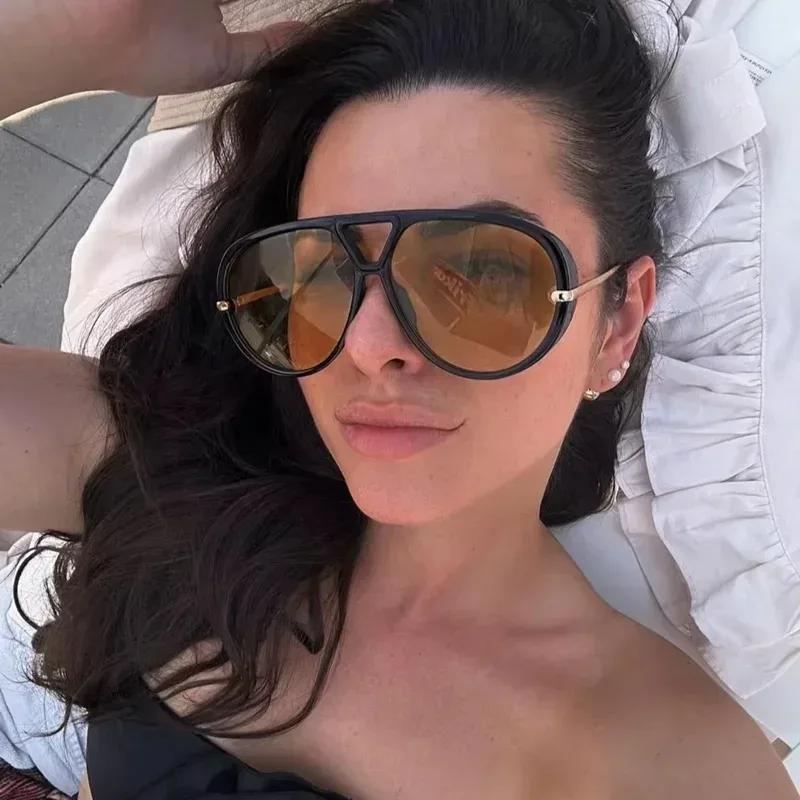 Big Frame Vintage Pilot Sunglasses Women For Men Luxury Brand Designer Sun Glasses Popular Outdoor Punk Double Bridge Shades