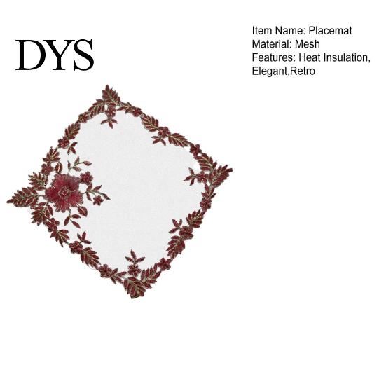 Photography Background Props Square Lace Placemat for Dining Table, Embroidered Mesh Heat Resistant Table Delicate Runners Mat, Retro Floral