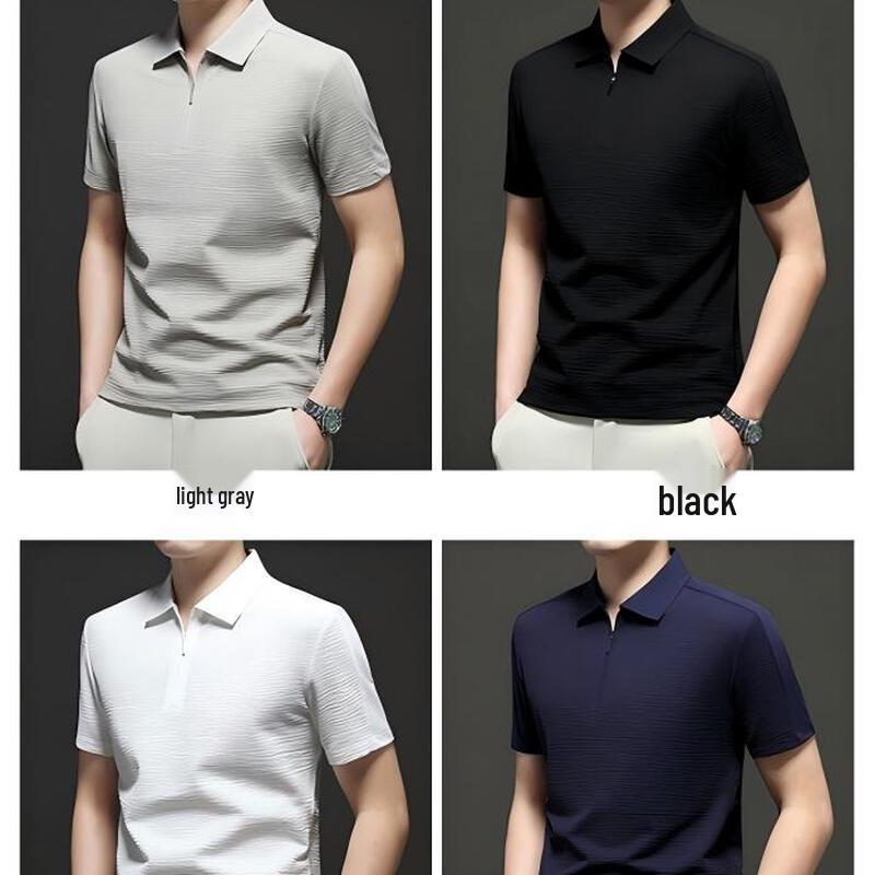 JOOGREY Men s Wrinkle-Effect Zipper Polo Shirt D2663M L