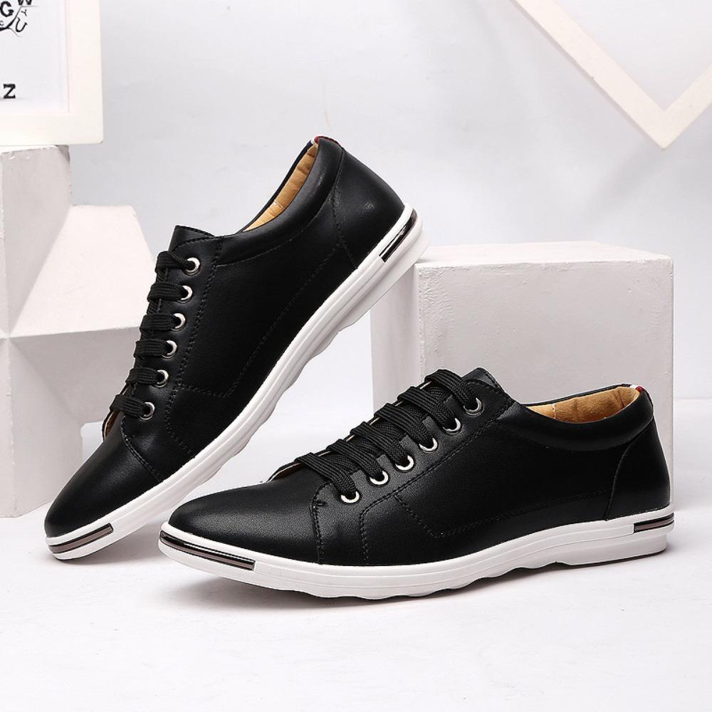 

Big Size Men Shoes Fashion Lace Up Leather Shoes White Casual Sneakers Student Shoes 48 чёрный