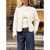 Women's White Knit Cardigan Casual Button Up Crew Neck Long Sleeve Open Front Sweater