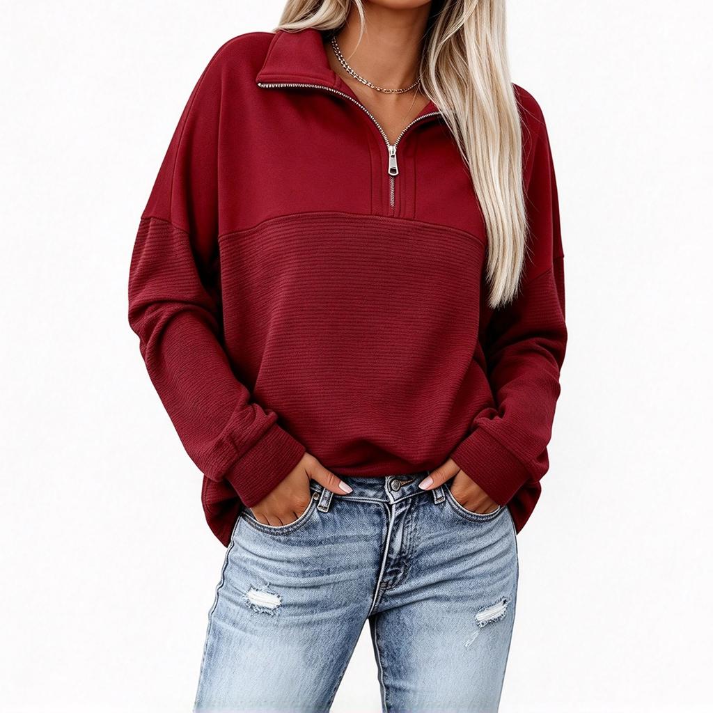 Women's Half Zip Loose Fit Long Sleeve Top Casual Pullover for Fall and Winter Wear