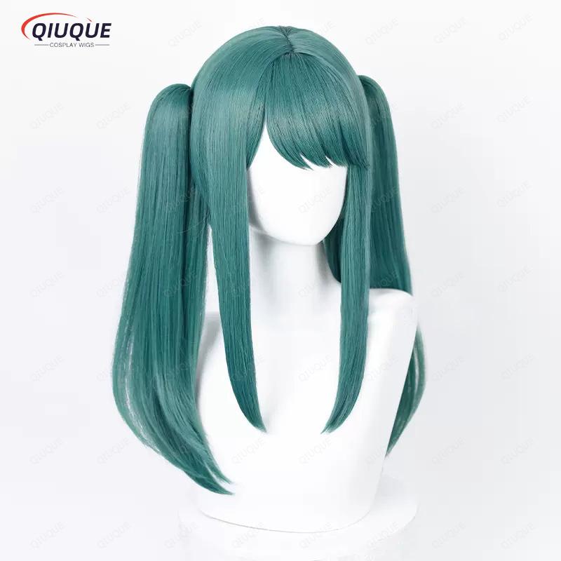 Anime Vampire Cosplay Wig Long Green Double Ponytails Heat Resistant Hair Party Wigs + Wig Cap