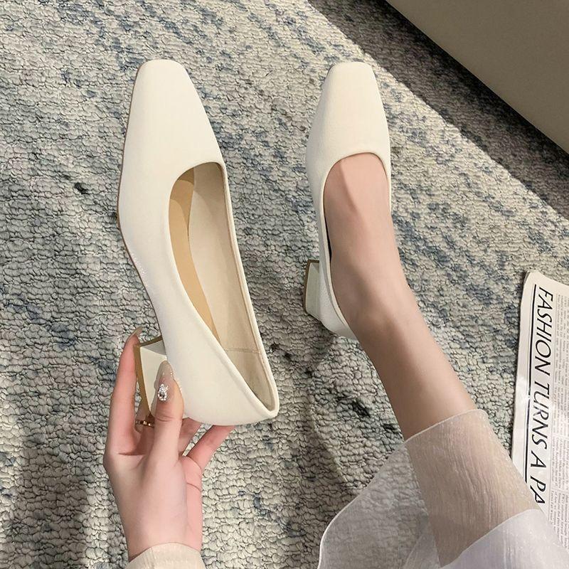 Women's Summer Footwear Square Toe Shoes for Woman 2024 Normal Leather Casual Low Heel Elegant Office Green Shoe Vacation Spring