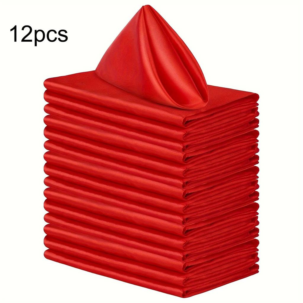 12pcs Luxurious Satin Napkin Set - Reusable, Washable and Durable Polyester Cloth Napkins for Dining, Wedding, Party Decor- Easy Care and Long-Lasting