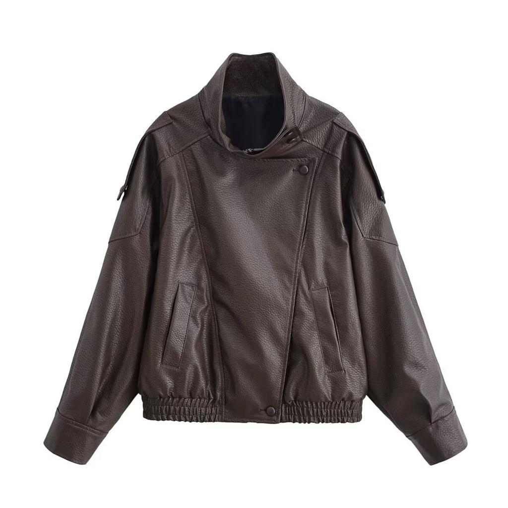 European and American style autumn and winter new fashion temperament women's clothing lychee pattern leather jacket