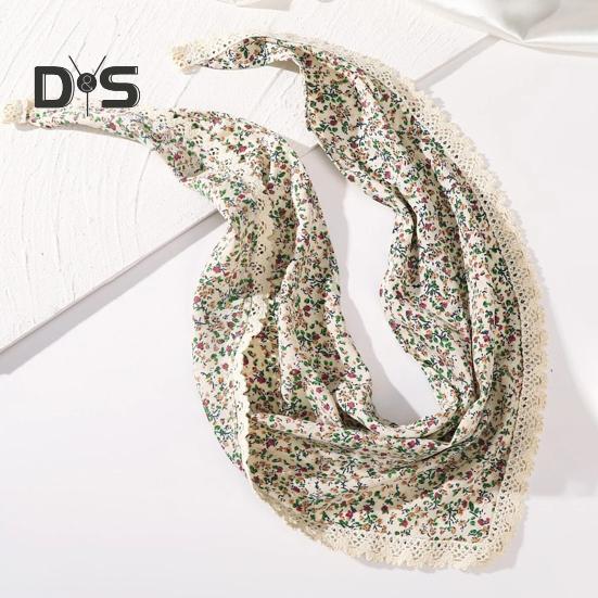 Triangular Style Headscarf with Lace Trim Floral Print Women Headband Women Makeup Photography Hair Accessories