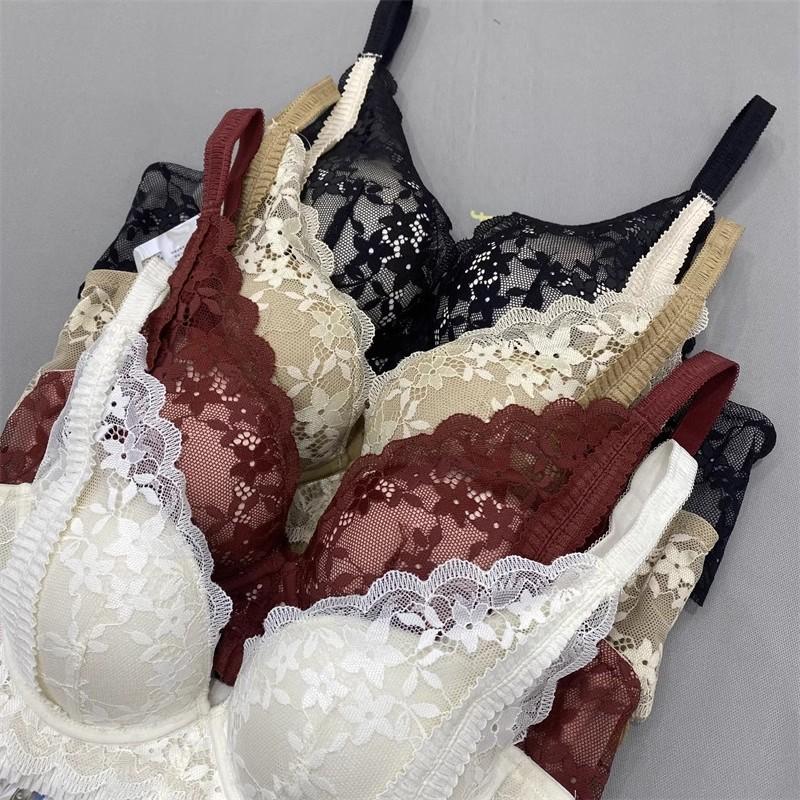 Dámské Vintage podprsenka ve francouzském stylu Sbírané spodní prádlo Push Up Bezdrátová podprsenka Sexy spodní prádlo Malý košíček Krajkový Bralette Top