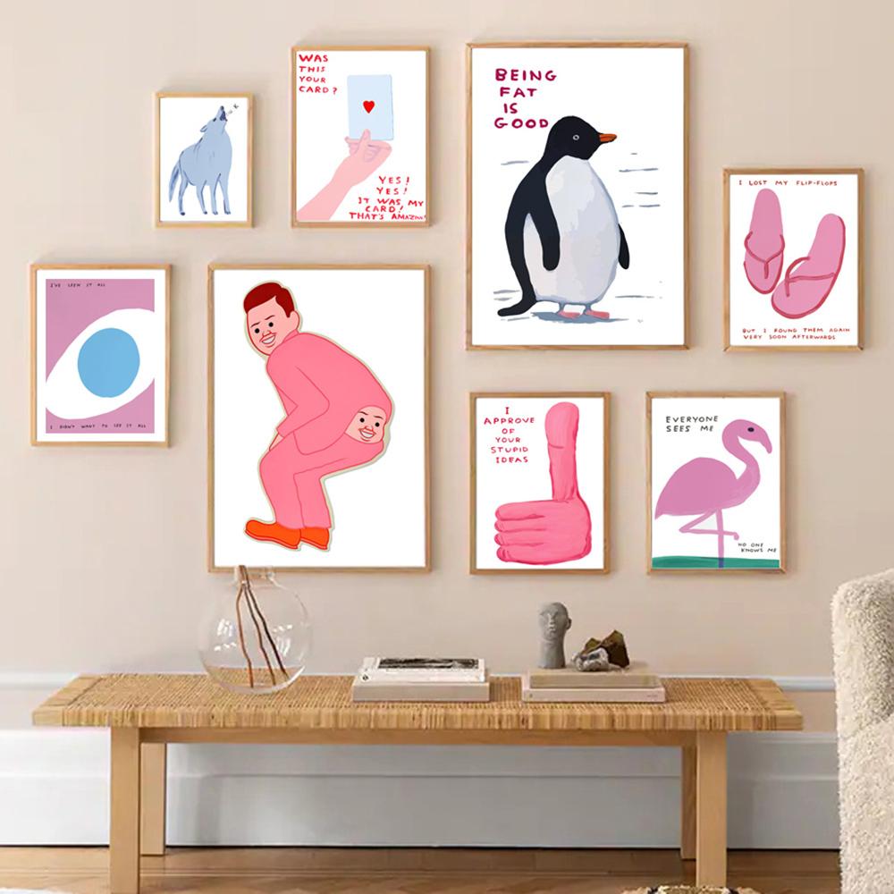 David Shrigley Wall Art Print Canvas Painting Funny Man Butt Abstract Animals Nordic Poster Home Decor Pictures For Living Room