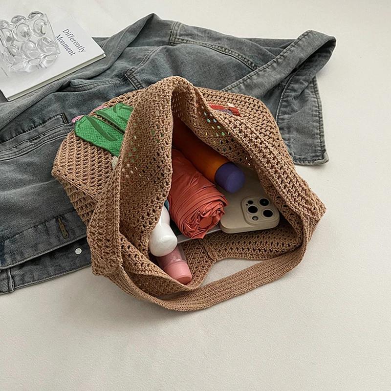 Fashion Hollowed-out Shoulder Bag Cute Cartoon Character Prints Handbag Casual And Lightweight Beach Vacation Bag Large Tote Bag