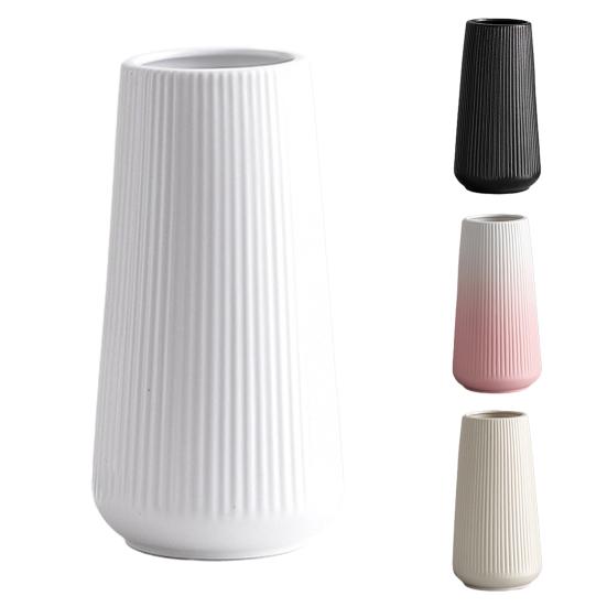White Ceramic Vase Small Ribbed Textured Flower Vase for Pampas Grass Home Living Room Bedroom Dining Table Farmhouse Kitchen Shelf Table Decor