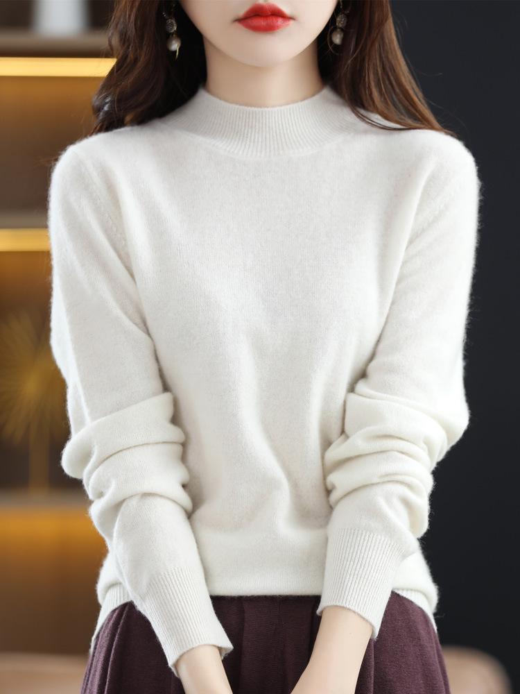 Women's Classic Slim-Fit Half-High Neck Knit Sweater - Versatile Autumn/Winter Base Layer