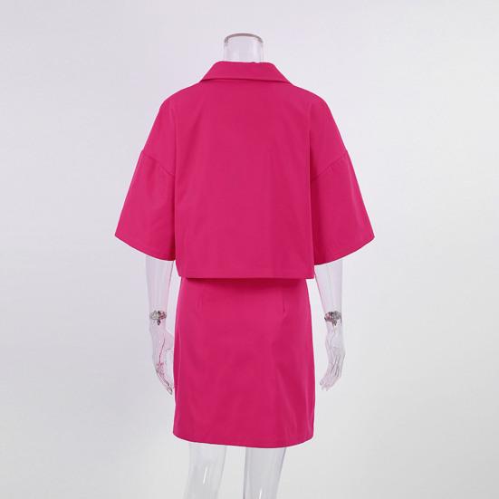 2Pcs/Set Women Shirt Skirt Set Lapel Short Sleeve Buttons Placket Shirt High Waist Short Skirt Set Solid Color Outfit