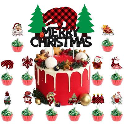 Christmas Birthday Party Decoration Christmas Tree Bear Snowflake Plaid Christmas Plug Baking Plugin