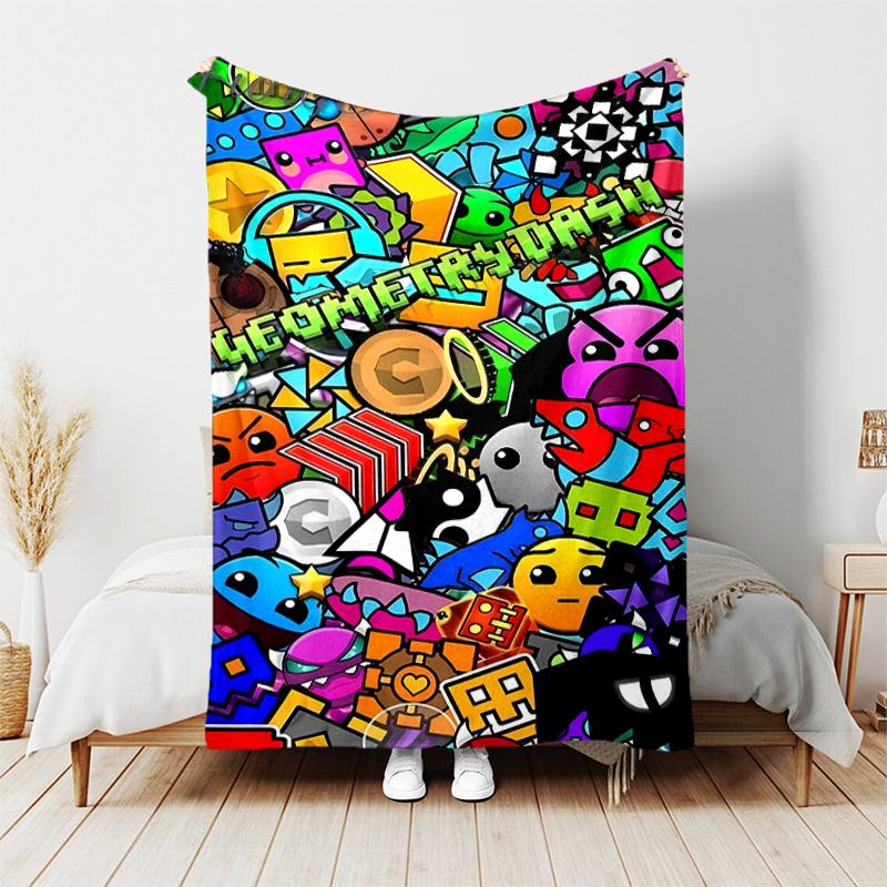 1pz Coperta Stampa Geometry Dash, Coperta Leggera per Divano, Letto - Morbida e Calda, Regalo per Tutte le Stagioni come Natale, Halloween