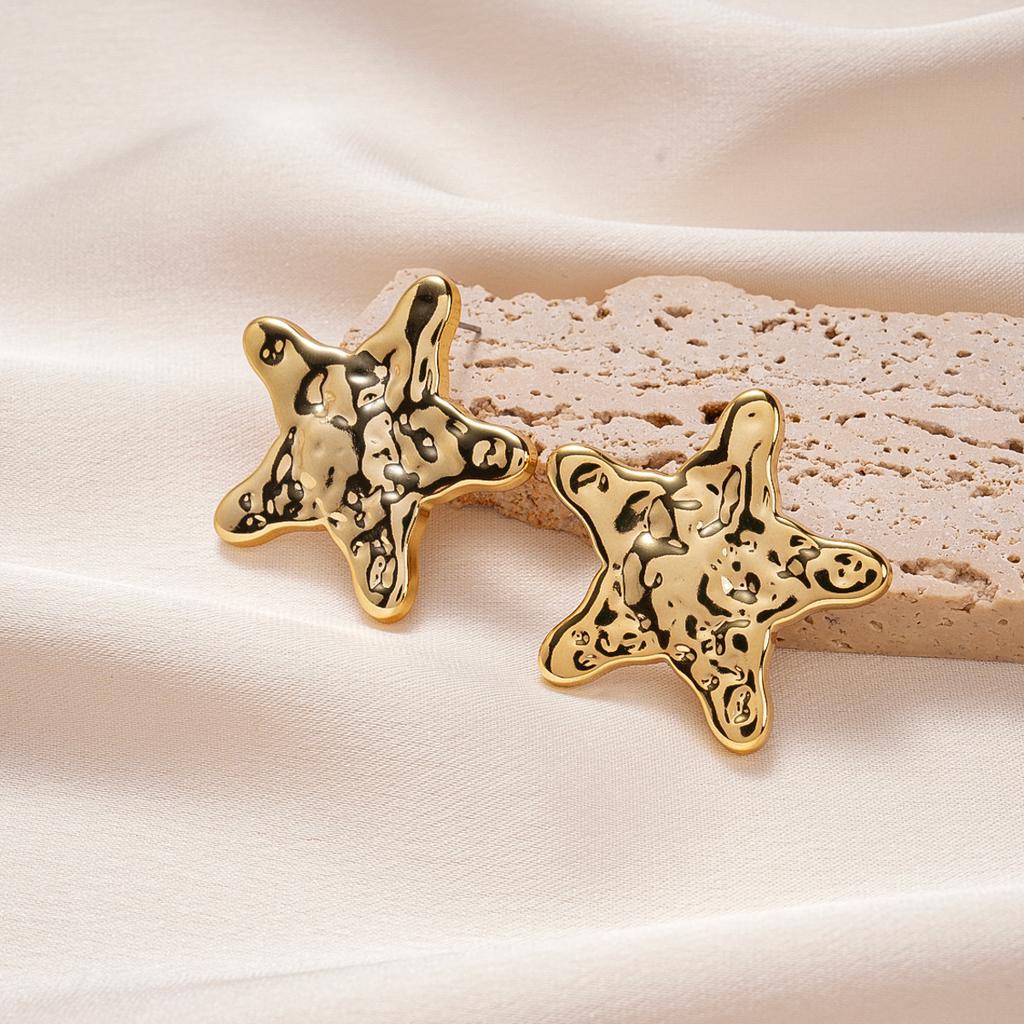 Acrylic Pentagram Pleated Glossy Steel Needle Stud Earrings Versatile Earrings