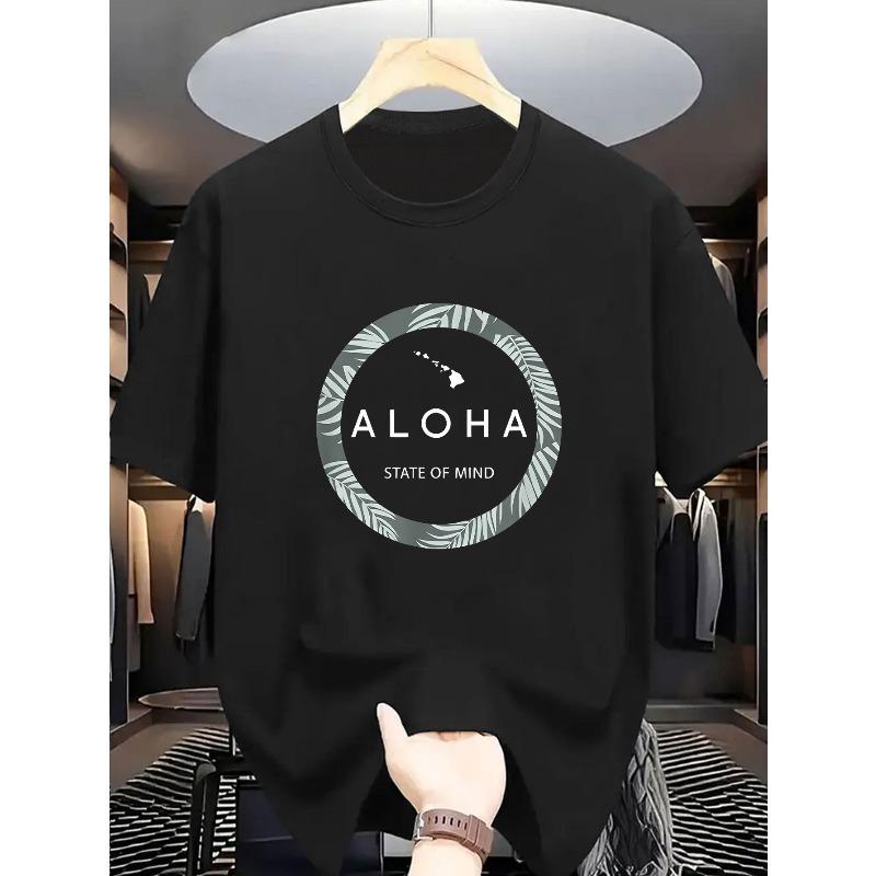 Men'S Tropical Print Summer T-Shirt - Casual Crew Neck, Short Sleeve, Lightweight Fabric, Aloha State of Mind Design, Perfect for Outdoor Activities