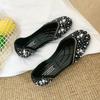 Glitter crystal pearl studs ballet shoes women square toe slip on loafers cozy shallow cut-out ballerina flats moccasins female