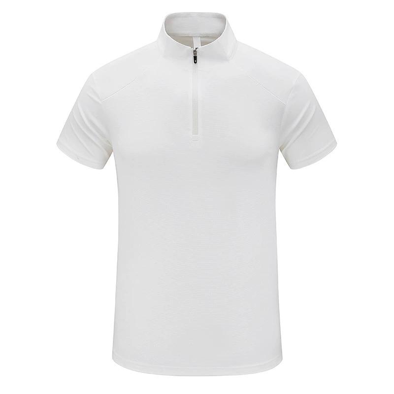 Men's Half Zip Polo Shirt Sports Quick Drying Short Sleeved Summer Outdoor Hiking Stand Up Collar T-shirt