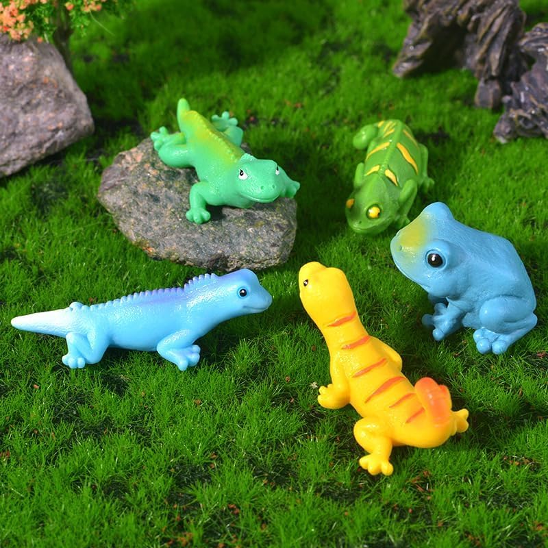 Pinenjoy 10-Piece Miniature Reptile Resin Lizard Figures, Educational Toys for Insects, Fairy Gardens, Terrariums, and Bonsai, for Learning About