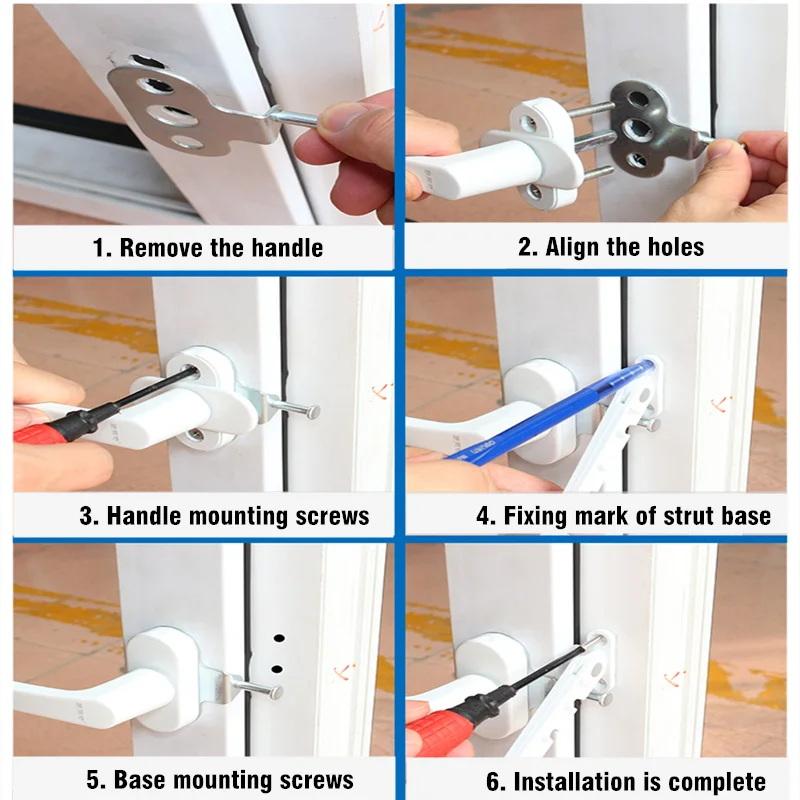  Inner Window Limiter Latch Position Stopper Casement Wind Brace Home Security Door Windows Sash Lock Child Safety Protection