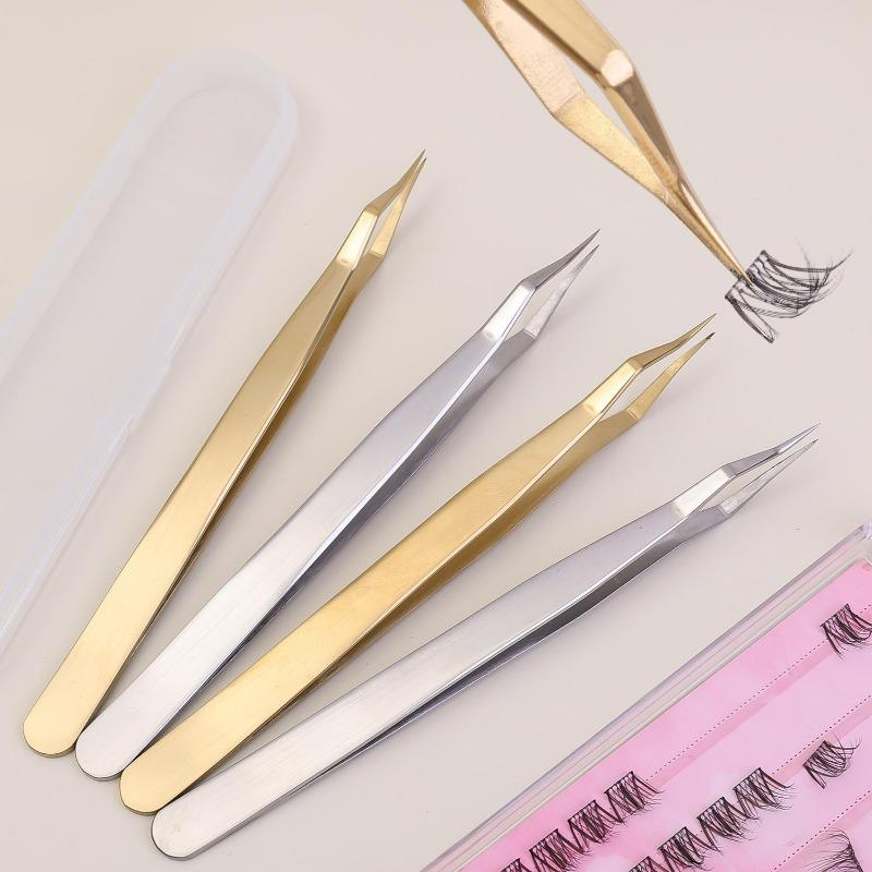Stainless Steel Eyelash Extension Tweezers Curved Tip Tweezers Lash Applicator Extension Supplies DIY 3D 6D Makeup Beauty Tools