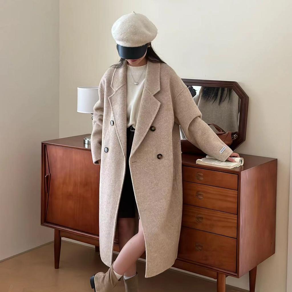 Korean Style Commuter Double-sided Wool Coat for Women Mid-length Woolen Coat