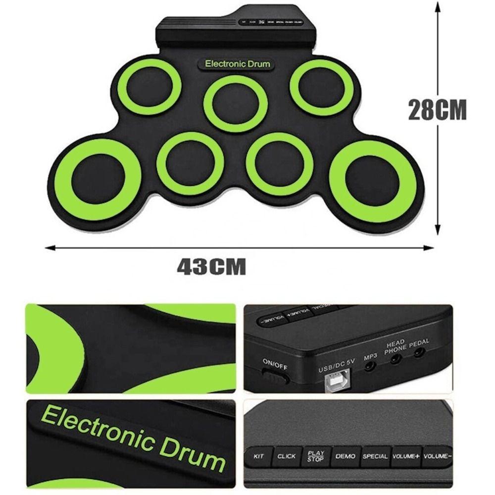 1 Box USB Portable Electronic Drum with Sustain Pedal Folding Music Drums for Beginner Children