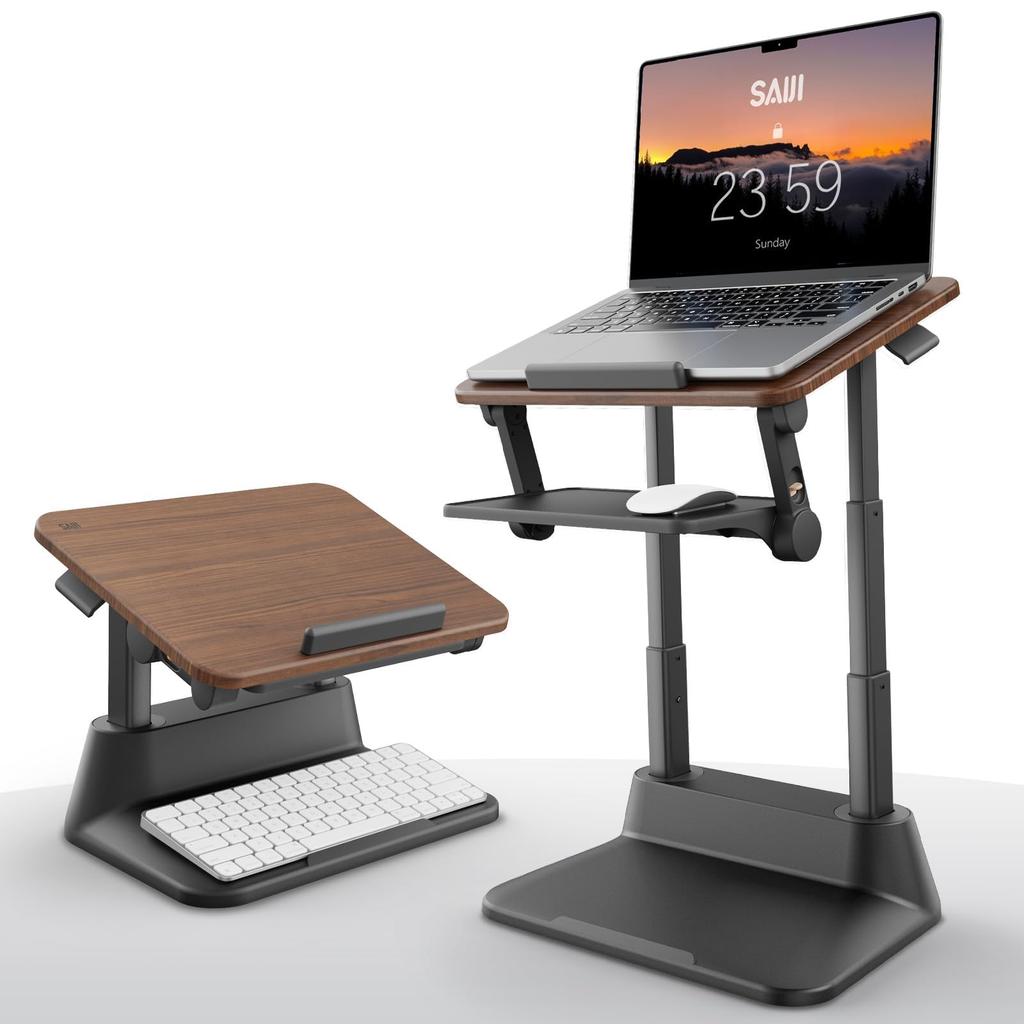 SAIJI Standing Laptop Stand for Stable Laptop Riser with Foldable Mouse 4 Height Adjustable Positions up to Improves MacBook Fits Inch Walnut Desks,