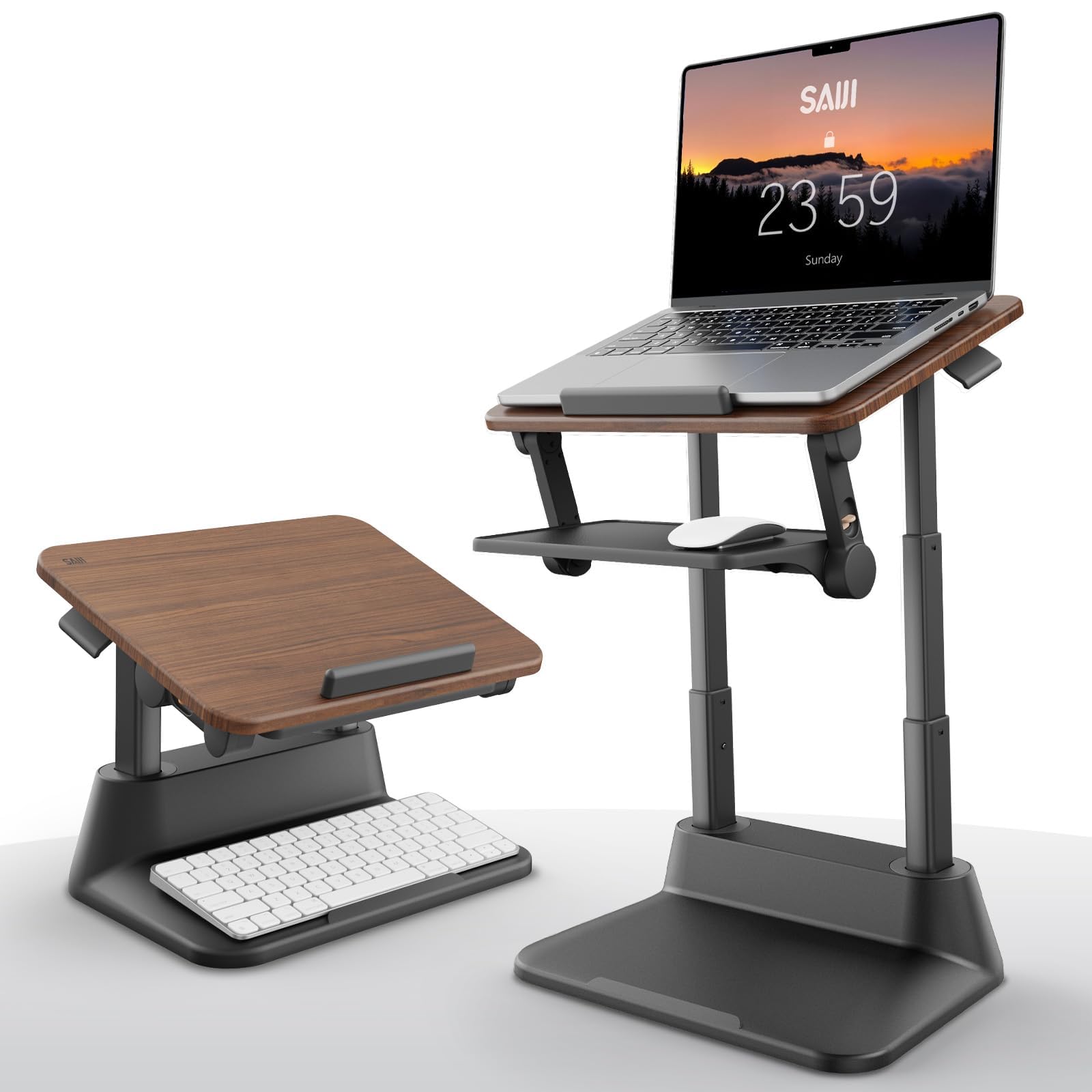 

SAIJI Standing Laptop Stand for Stable Laptop Riser with Foldable Mouse 4 Height Adjustable Positions up to Improves MacBook Fits Inch Walnut Desks,