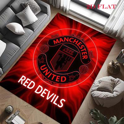 Man Utd Teppich für Wohnzimmer Schlafzimmer Zuhause Sofadekoration, Rutschfeste Bodenmatte für Kinder zum Spielen
