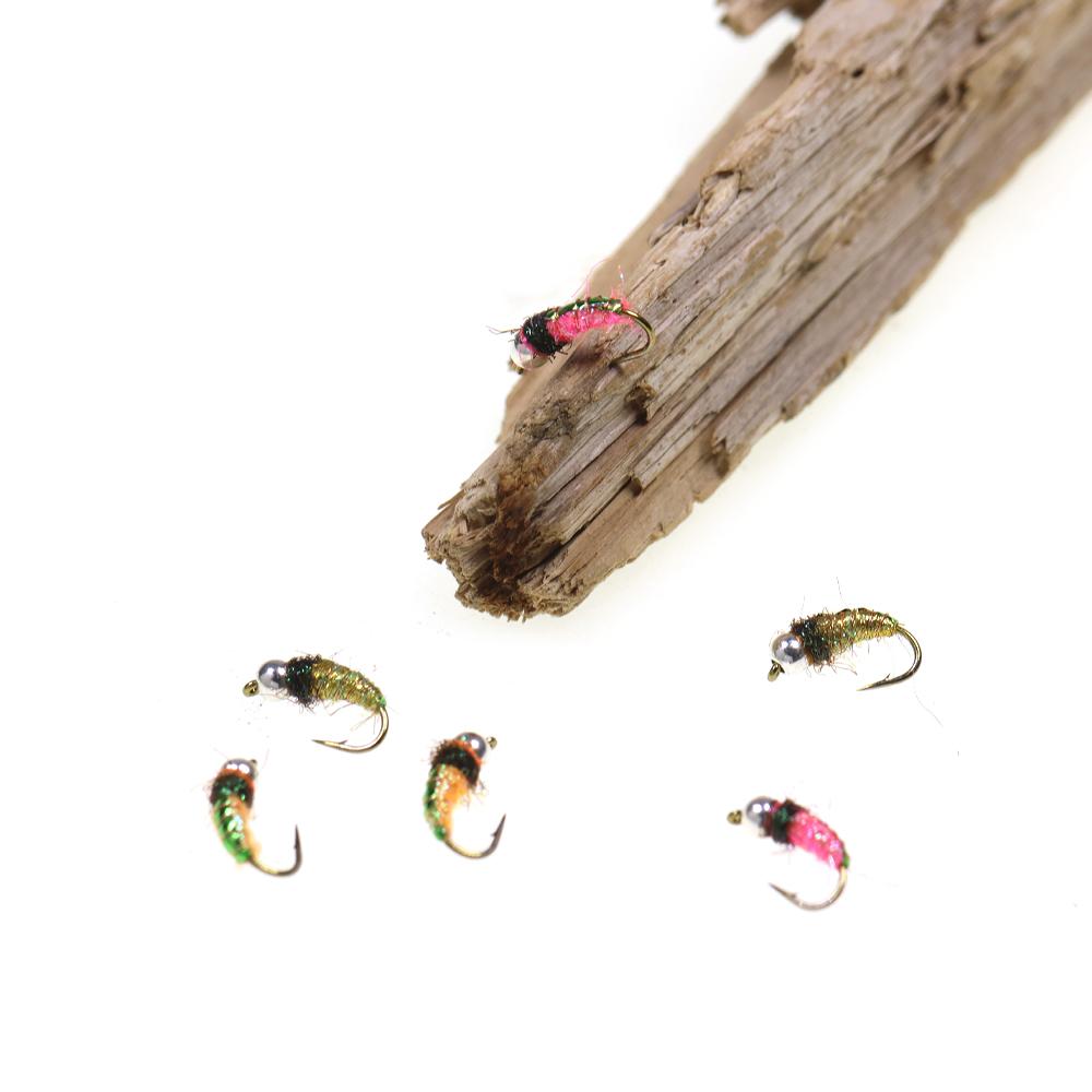 6PCS Bead Head Ice Silk Nymph Fly Fishing Lure, Sharp High Carbon Hook Sinking Bait for Trout Minnow Panfish