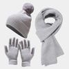Autumn and winter new women's knitted hat scarf gloves three-piece outdoor thickened warm hairball wool hat set